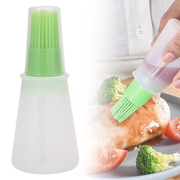 Olive Oil Dispenser Bottle With Silicone Brush Transparent Bottle Non Stick Basting Brush For Barbecue Cooking (B, 12*5*5cm)