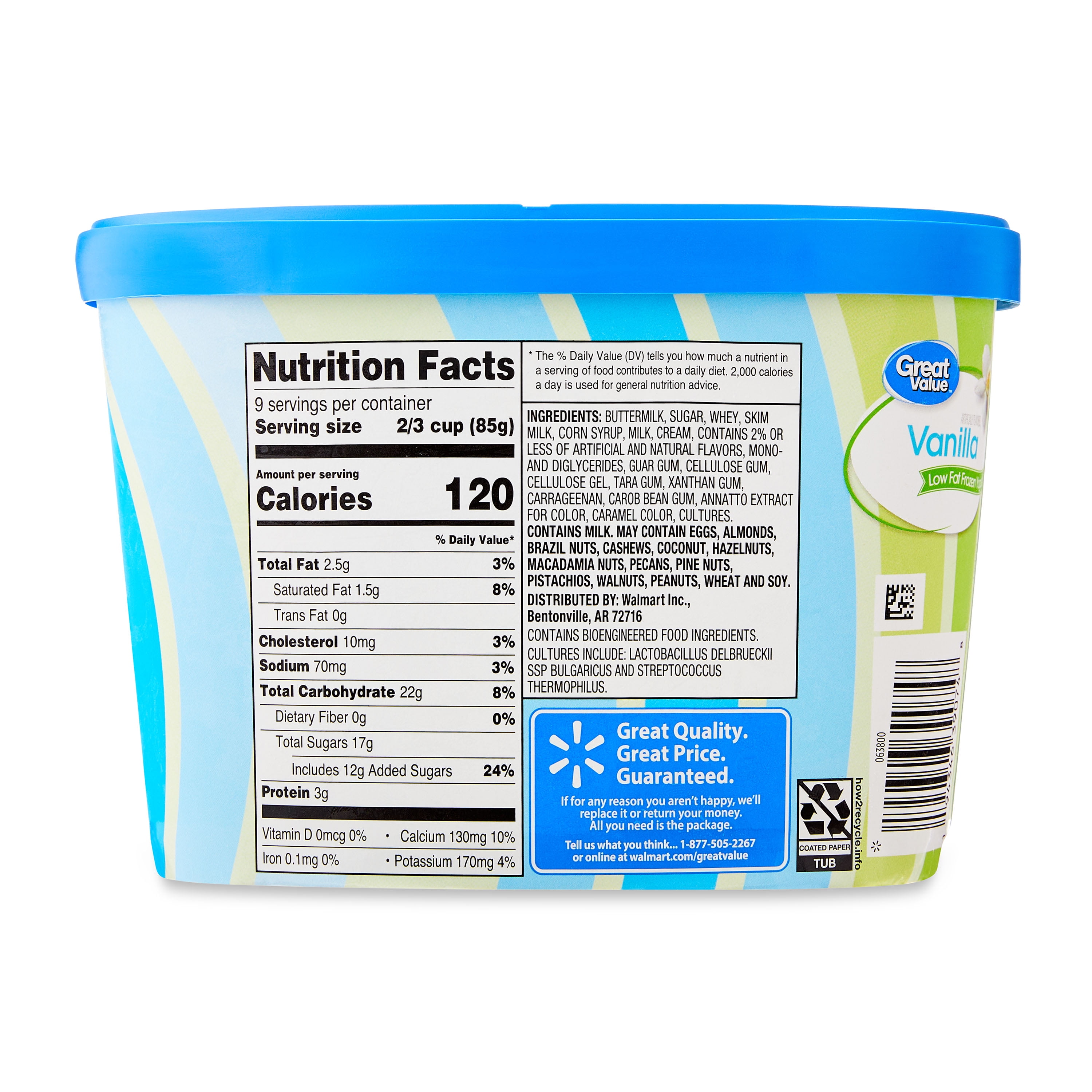 Great Value Vanilla Low Fat Frozen Yogurt, 48 fl oz