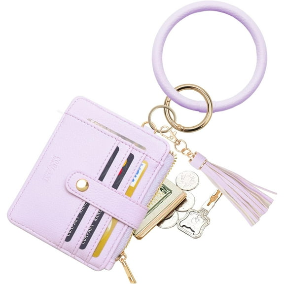 Wristlet Bracelet Keychain Credit Card Holder Purse,RFID Blocking Zip Wallet,Silicone Bead Tassel Key Ring for Women Card & Id Holder Purse 02 Litchi Pattern Purple Card & Id Holder Purse 02 Litchi