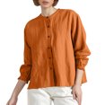 thumbnail image 1 of HABDGIKS T-Shirts pour Femmes Rétro Bohème Coupe Ample Bouton Col Rond Veste avec Manches Retroussées Blouses, 1 of 4