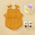 thumbnail image 5 of QUYUON Newborn Infant Ribbed Knit Rompers Toddler Baby Girls Spaghetti Strap Ruffle Flounce Knitted Jumpsuits One-Piece Bodysuits Outerwear Sweater Coat Yellow 80, 5 of 8