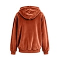 thumbnail image 4 of MDUKONU Womens Velvet Zip Up Hoodie Long Sleeve Oversized Hooded Sweatshirt Fleece Fall Velour Y2K Jackets With Pockets Size: XL Orange, 4 of 5