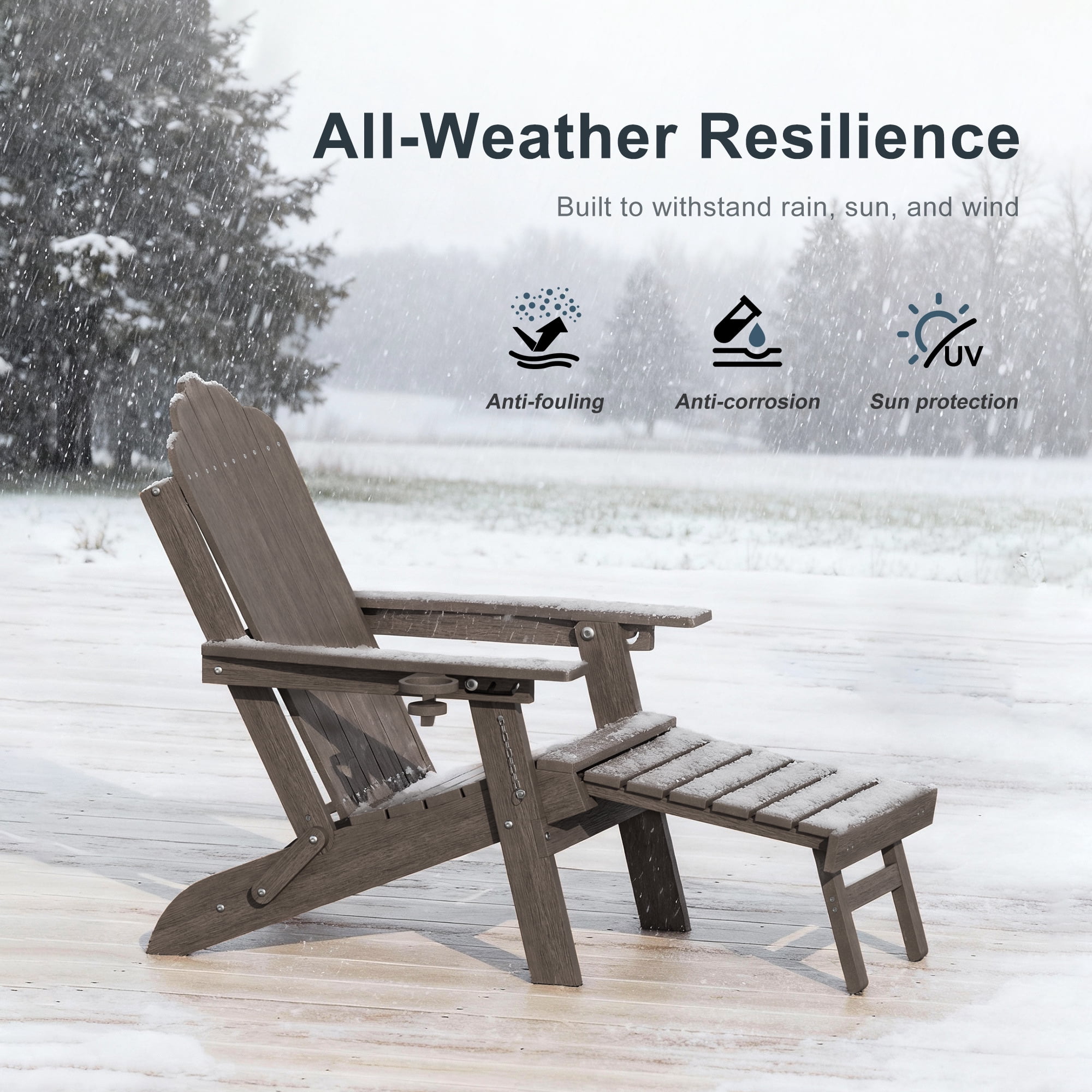 ACEGOSES Foldable Outdoor Adirondack Chairs Set of 2 with Cup Holder, 3-Position Adjustable HDPE Plastic for Patio, Fire Pit, Deck, Brown
