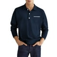 thumbnail image 2 of UVEASISHA Business Casual Polo Shirts for Men Cotton Stretch Golf Polos Regular Fit Long Sleeve Button V Neck T-Shirt with Front Pocket Prime Sales Today,Navy,L, 2 of 4