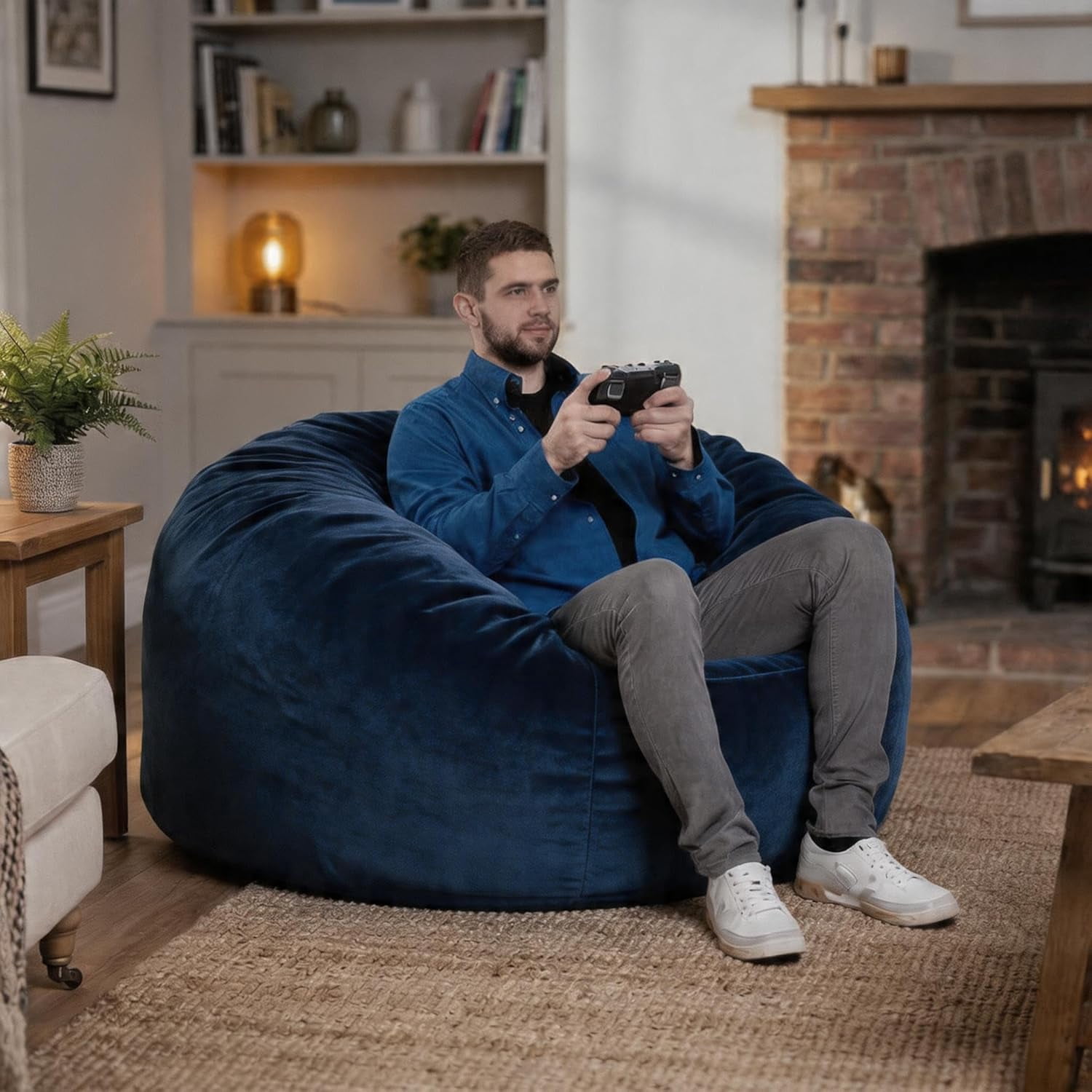 4 in 1 Convertible Bean Bag Chair Bed for Adults 4ft Large Beanbag Chair with High Memory Foam Filler and Removable Cover, Oversized Comfy Flannel Bean Bag Couch Bed Lazy Sofa for Adults Teen