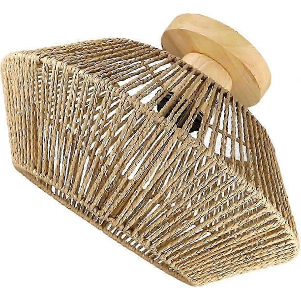 Boho Semi Flush Mount Light Led Ceiling Light Mount Ceiling LightFixture Rattan Straw Rope Bathroom Light Shade