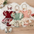 thumbnail image 2 of WISWELL Newborn Infant Baby Girl Summer Floral Bow Romper Short Sleeve Ribbed Bodysuit Ruffle Tutu Skirt Headband Outfits Set Clothes, 2 of 7