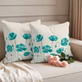 thumbnail image 2 of Turquoise Flowers Outdoor Waterproof Pillow Covers, Spring Retro Watercolor Botanical Floral Decorative Square Throw Pillowcase Sofa Cushion Sham for Patio/Couch/Chair, 20"x20" 2 Pack, 2 of 8