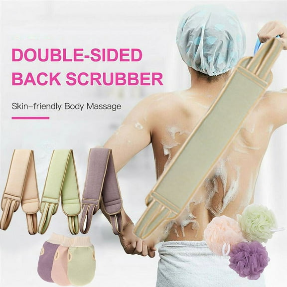 LNKOO 3 pack Exfoliating Back Scrubber& Exfoliating Sponge Pad Set for Shower, Bath Shower Scrubber for Women, Luffa Scrubber to Deep Clean Relax Your Body (32.3 inch length 3.7 inch width)
