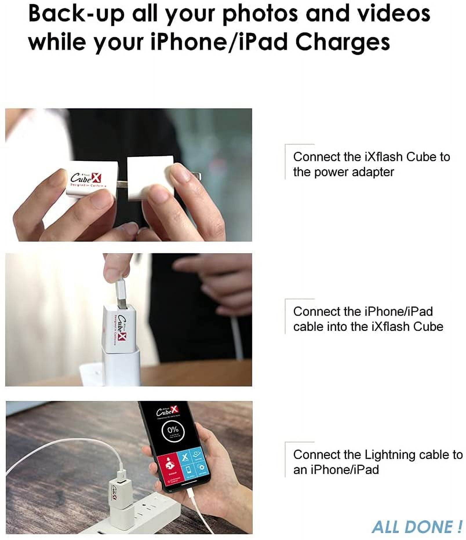 PioData iXflash Cube 512GB Photo Storage Device Apple MFi Certified USB Type A for iPhone & iPad, Auto Backup Photos & Videos