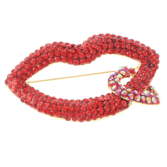 Large Crystal Lip & Heart Brooch