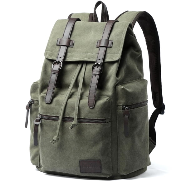 Mochila MOYYI Vintage Canvas para hombre, portátil 15.6 pulgadas, color verde oliva