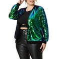 thumbnail image 4 of Agnes Orinda Women's Plus Size Metallic Jacket Sparkle Party Sequin Bomber Jackets 3X Green, 4 of 6