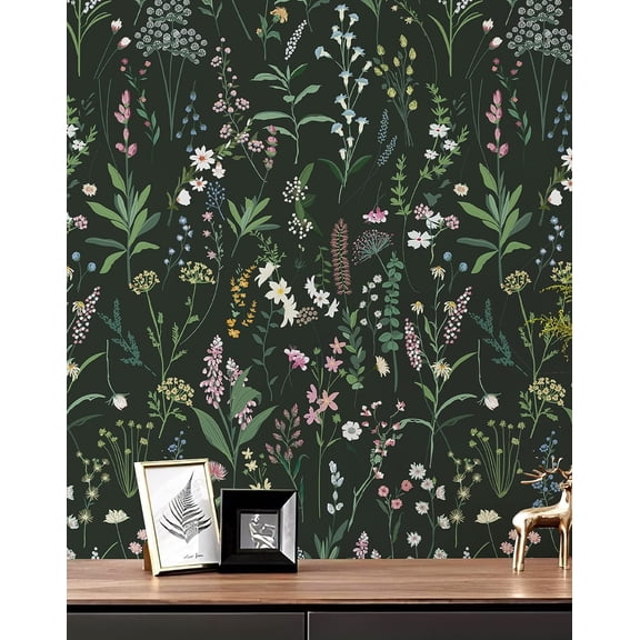 Floral Wallpaper Peel and Stick 17.3"x118" Dark Farm Wildwood Stick on Wallpaper for Home Bedroom Cabinets Thicken Self Adhesive Contact Paper