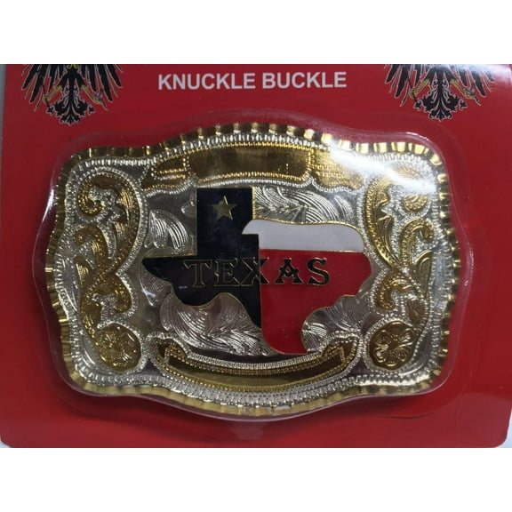Texas State Map Lone Star Gold & Silver Belt Buckle