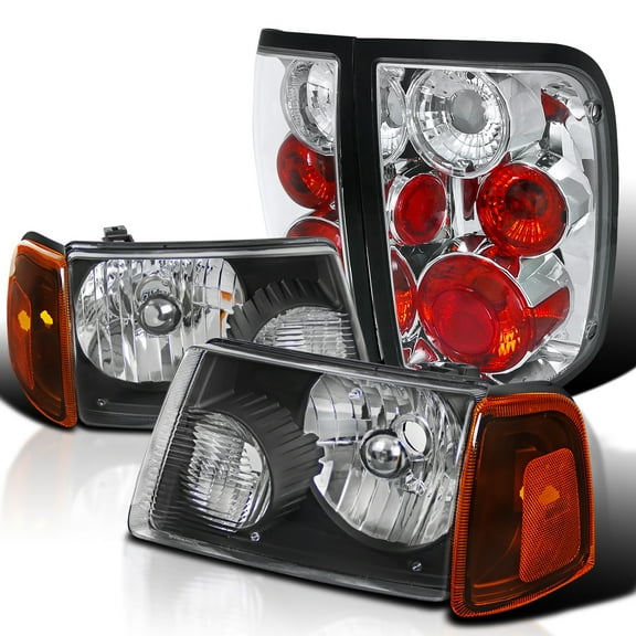 Spec-D Tuning for Ford Ranger Black Headlights Amber Corner Lamps Chrome Tail Brake Lights