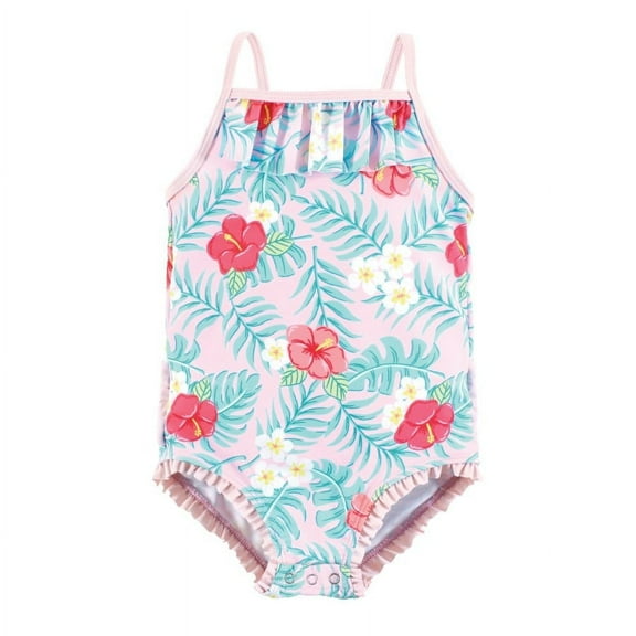 Hudson Baby Girls Baby Swimsuit, Tropical Floral, 3-6 Months