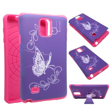 Hybrid Kickstand Silver Butterfly Purple for Samsung Galaxy S5 Mini Advanced Ultra Shock Proof Lightweight Case Drop Protective Cover TPU+PC Case Shock Absorb Enhanced Bumper Dual Layer