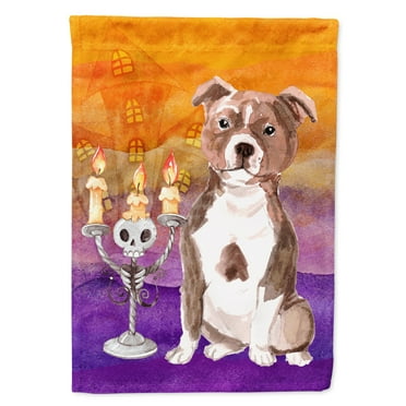 Hallween Red Staffie Bull Flag Canvas House Size