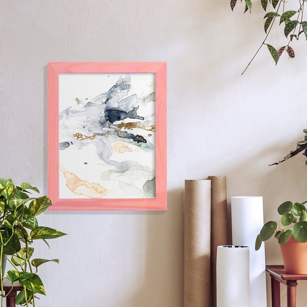 Organic Interlace II -Framed Print w/glass-Sunset Pink