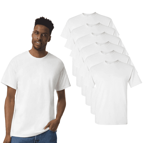 Gildan Classic Fit Men's T-Shirt 6-Pack - White T shirts, Ultra Cotton Comfort, Rib Collar Durability, Short Sleeve Style – Size: 2XL