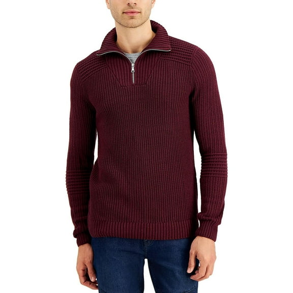 INC Mens Cable Knit Quarter-Zip Pullover Sweater