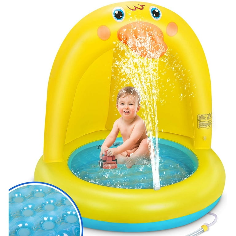 ROYI Inflatable Baby Pool Duck Baby Splash Pool with Canopy Extra Soft Bubble Base for Kids Toddlers Spray Water Fun Summer Blow Up Shade Pool for