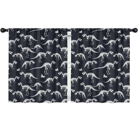 Blackout Kids Curtains,Black Cartoon Dinosaurs Skeletons Pattern Childrens Insulated Curtains Set Of 2,Bedroom Essentials,Toddler Room Decor 52"x63"