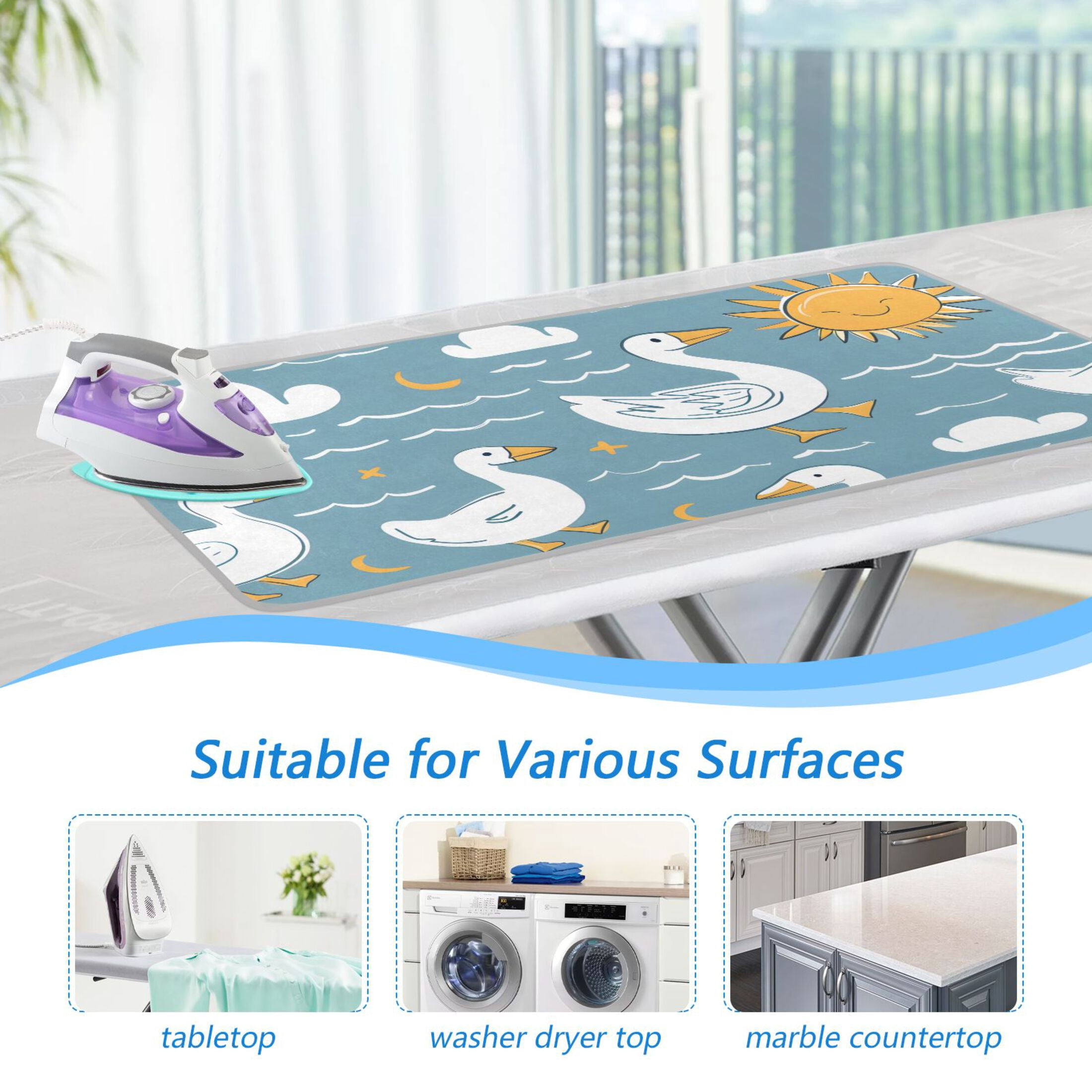 Duck Cloud Sun Wave Ironing Mat Blanket Portable Travel Ironing Pad Heat Resistant Pad 47.2" x 27.6”