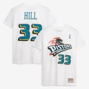 Men's Mitchell & Ness Grant Hill White Detroit Pistons Hardwood Classics Stitch Name & Number T-Shirt