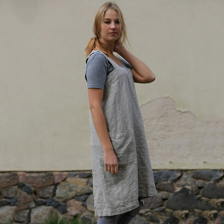 Tailored Women Cotton Linen Pinafore Square Cross Apron Garden