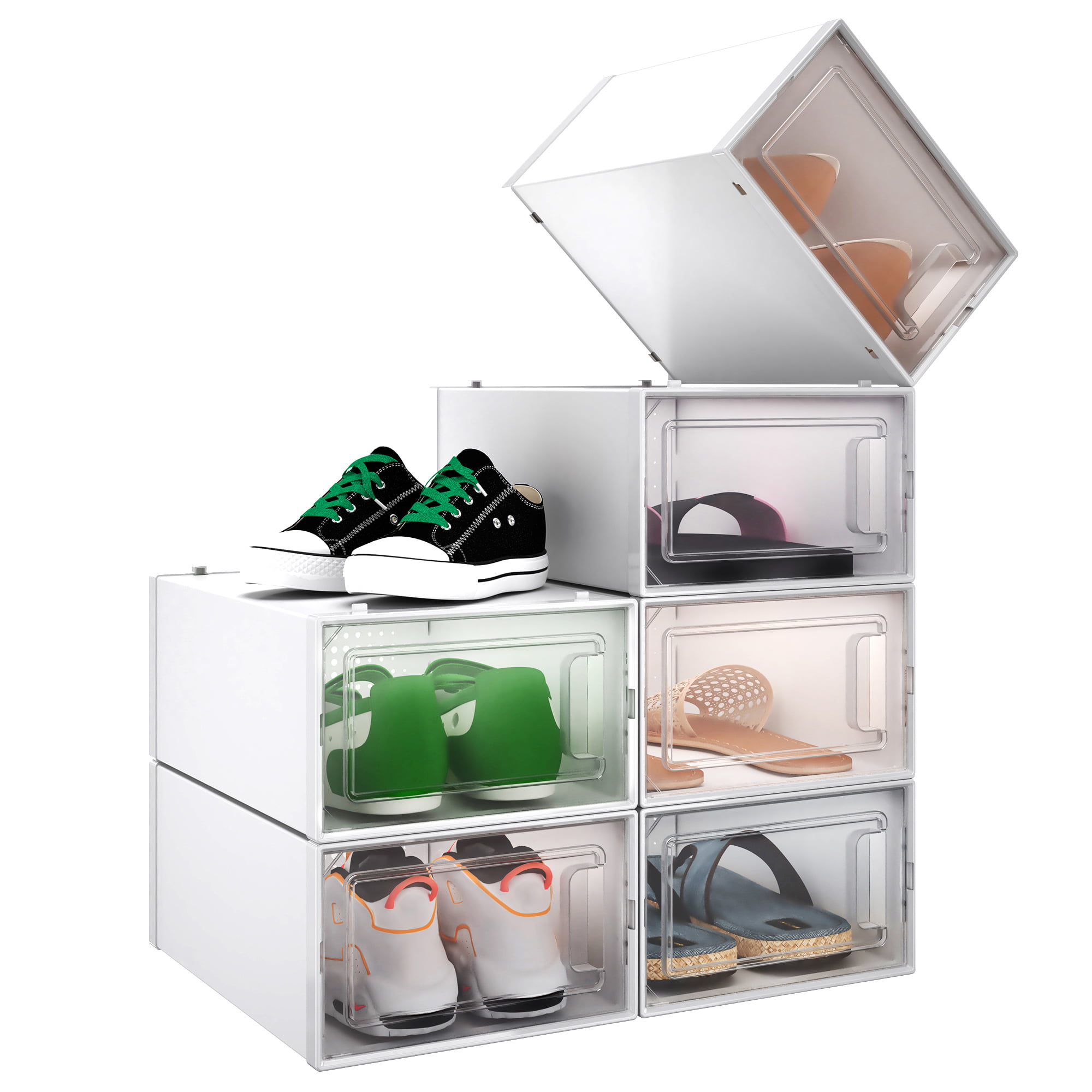 6pcs Foldable Shoe Box Storage Case Sneaker Container Organizer Stackable-White 