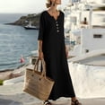 thumbnail image 5 of ClodeEU Women's V Neck Half Button 3/4 Sleeve Maxi Dress,Casual Vacation Dress Black,Women's Plus L, 5 of 8