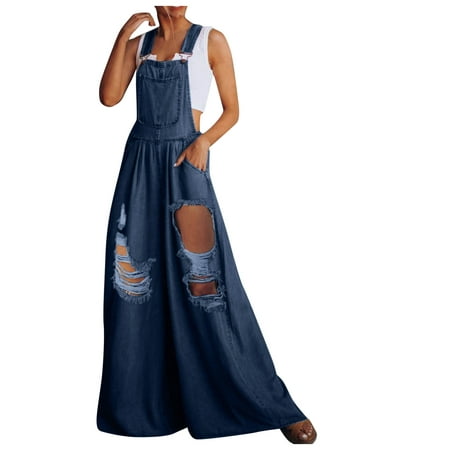 

KI-8jcuD Women s Casual Washed Bib Denim Overalls Jumpsuits Ripped Rompers Denim Jeans Women s Jumpsuit Bodysuit with Long Sleeves New Years Eve Romper Turtle Neck Body Suites Women s Women New Years