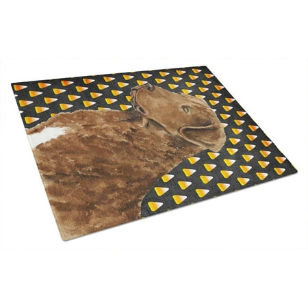 

Carolines Treasures SS4324LCB Chesapeake Bay Retriever Wheaten Candy Corn Halloween Portrait Glass Cutting Board Large