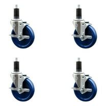 5 Inch Solid Poly Swivel 1-1/4 Inch Expanding Stem Caster Set with Brake SCC