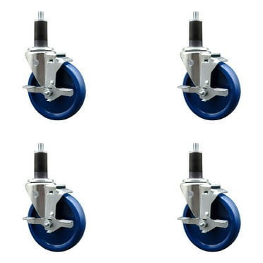 5 Inch Solid Poly Swivel 1-1/4 Inch Expanding Stem Caster Set with Brake SCC