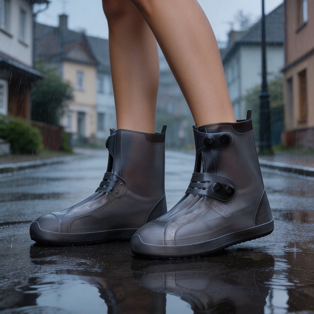 MTBLYS Cubrebotas impermeables antideslizantes para la lluvia, para hombres y mujeres, para caminar y andar al aire libre, reutilizables, gruesos y resistentes al desgaste, portátiles, 1 par.