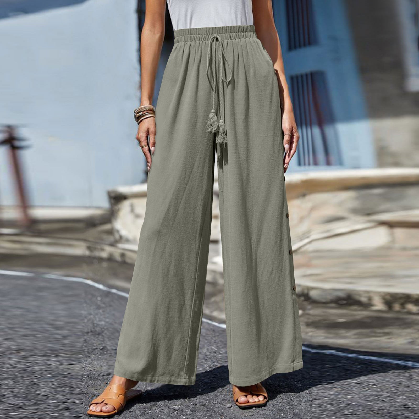 women's summer high waist wide leg casual pants with belt – KesleyBoutique