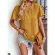 thumbnail image 5 of Camiseta informal de Color puro plisada con ribete de botones y cuello en V con mangas cortas para mujer, 5 of 8
