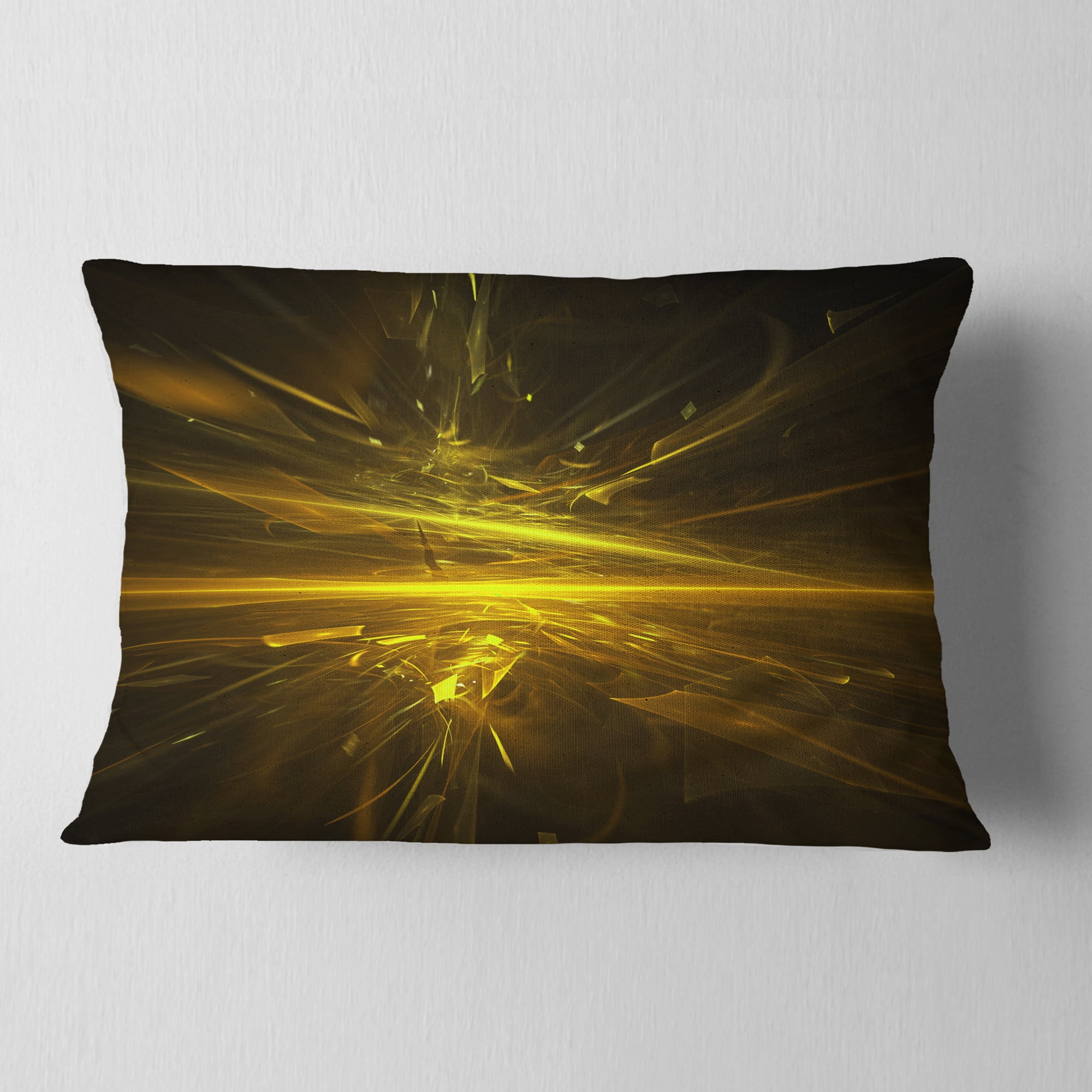 Designart Bright Golden Chaos Fractal Design - Contemporary Abstract Throw Pillow - 12x20