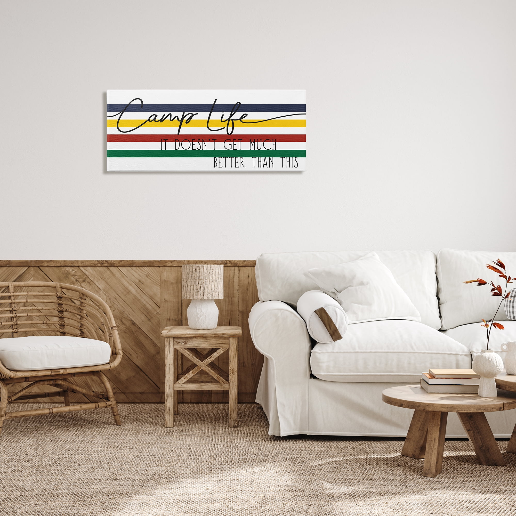 Stupell Industries Camp Life Doesn't Get Much Better Positivity Striped, 40 x 17, Design by Daphne Polselli