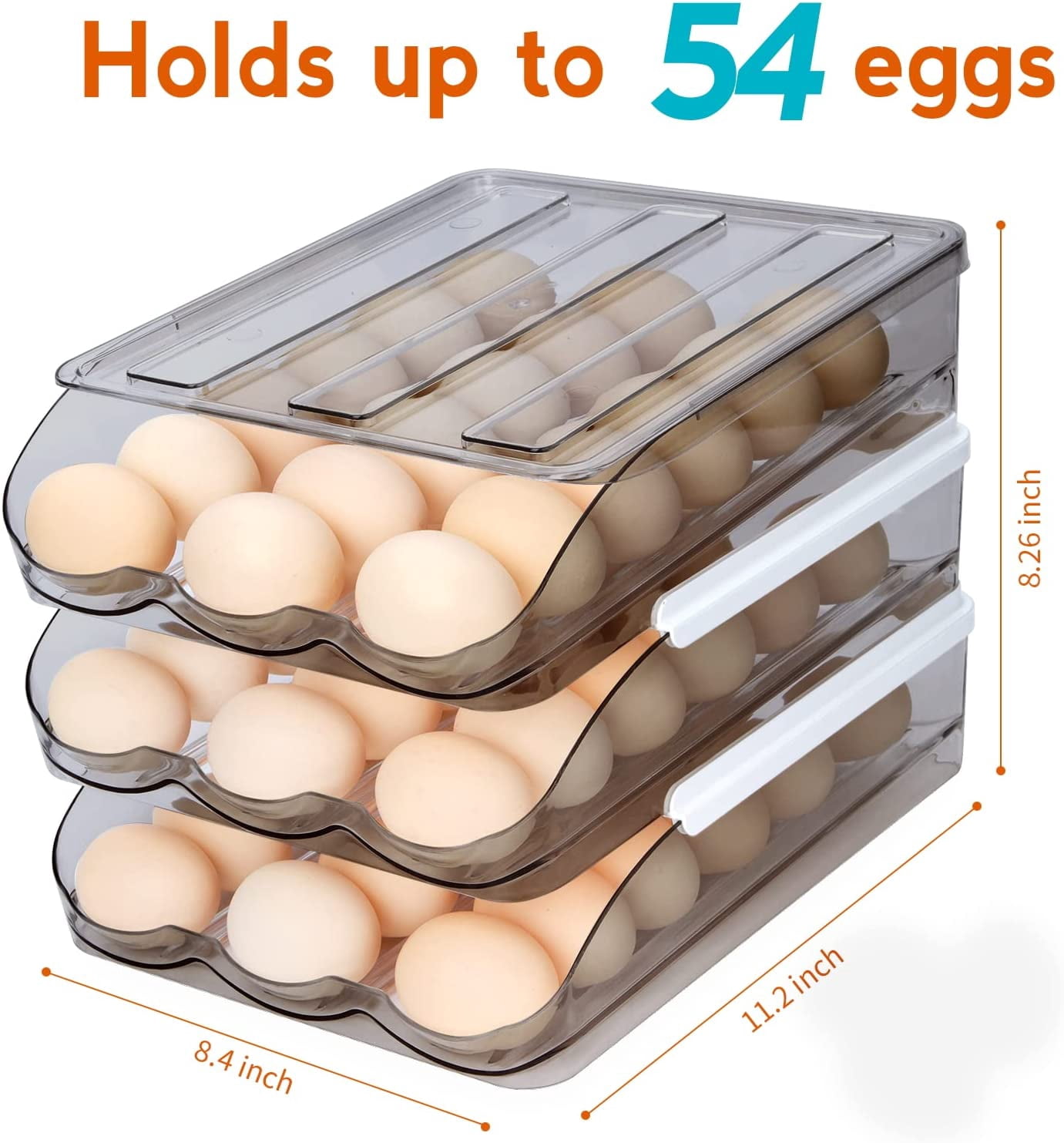Large Capacity Egg Holder for Refrigerator, Automatic Rolling Egg Fresh Storage Box, Clear Egg Storage Container Organizer Bin & Egg Tray