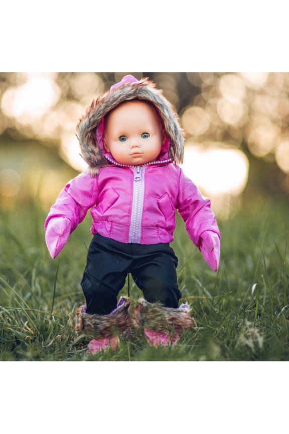 15 Inch Doll Clothes Designed For Use With Bitty Baby Dolls, Pink Snow Suit Jacket, Pants, Mittens And Boots, Compatible with American Girl's Bitty Baby Twins
