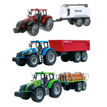 Mozlly Mozlly Friction Farm Tractor Country Trucks Play Farm Ranch Replica Toy Service Construction Barn Pup Trailer Logs Skid Loader Vehicles Ideal Gift Toys Games Play-set 18 Inch (3 Pc Set) Toy