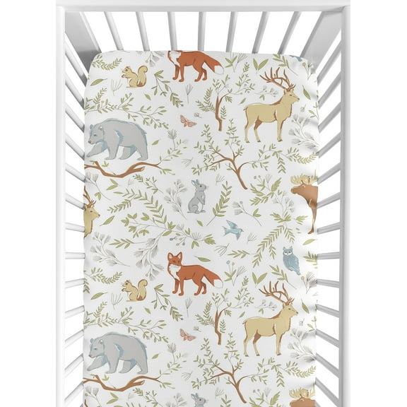 Sweet Jojo Designs Woodland Toile Grey Green and Taupe Fitted Crib Sheet