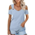 thumbnail image 7 of Homenesgenics Tops for Women Plus Size,Tunic Tops for Women,Crop Tops for Women Women Summer Sexy T- Shirt Cold Shoulder Pullover Blouse-Neck Short Sleeve Solid Blue S, 7 of 7