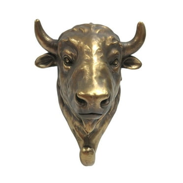 Wild Animal Head Single Wall Hook Hanger Animal Shape Rustic Faux Bronze Decorative Wall Sculpture (Bull)