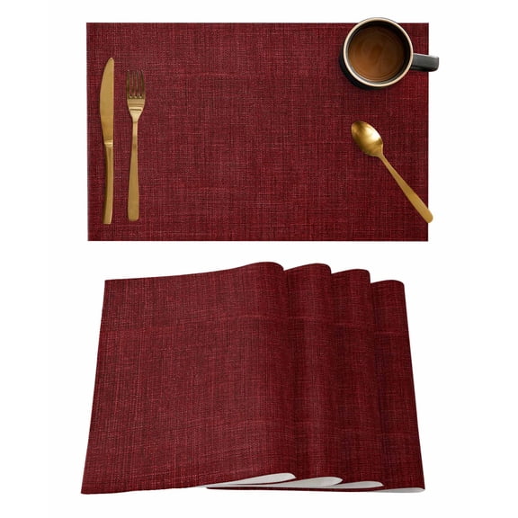 Placemats Set of 8, Vintage Dark Red Woven Placemat, Linen Place Mats for Kitchen/Dining Tables, Farmhouse Retro Solid Color Linen Texture Washable Table Mats for Party