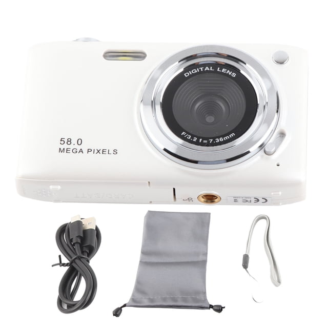 Cámara digital 4K para adolescentes, 58 MP, HD, pantalla IPS de 2,88 pulgadas, zoom de 16X, enfoque automático, cámara compacta de bolsillo para fotografía de viajes y vlogs, color blanco